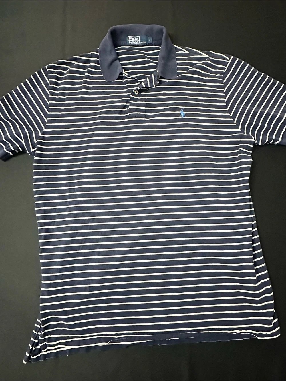 Ralph Lauren Men’s Navy and White Striped Polo